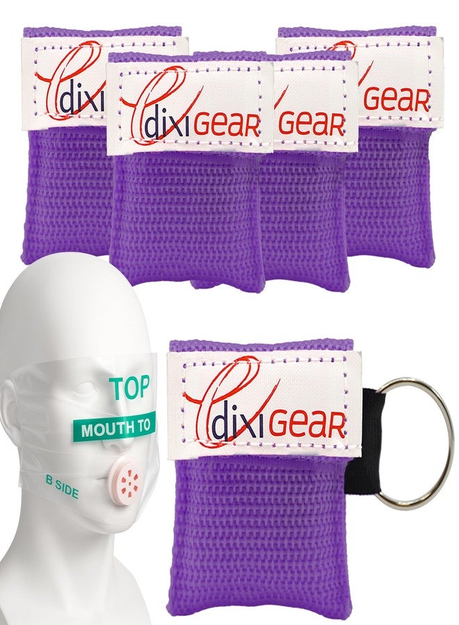 Ever Ready First Aid CPR Mask for Pocket or Key Chain, CPR Emergency Face Shield with One-Way Valve Breathing Barrier for First Aid or AED Training, 5 Count - Purple - Image 1